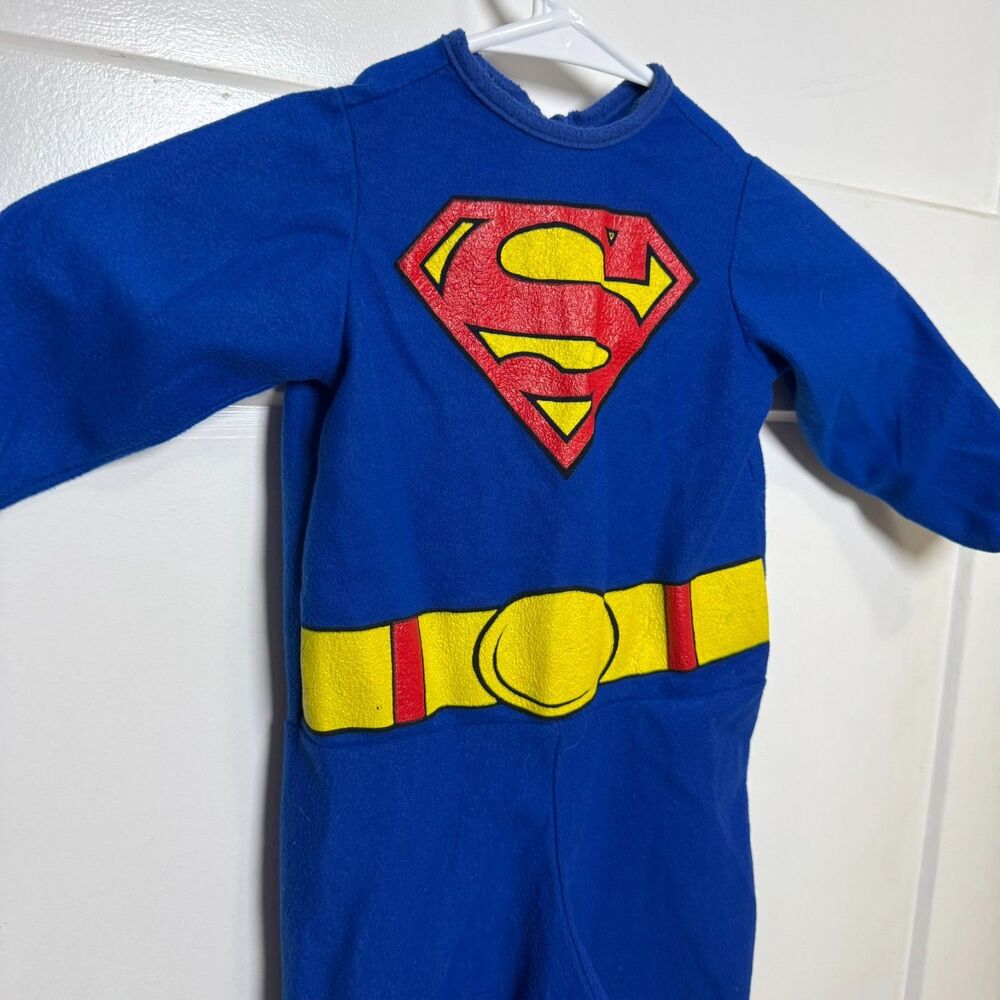 Vintage Rubie's Superman Infant Romper Costume Baby Fleece Jumpsuit Blue 6m